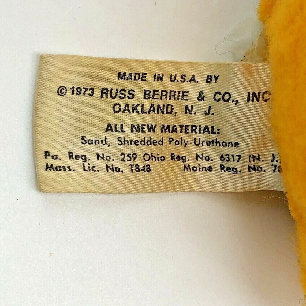 Vintage Russ Berrie Tummy Striped Tiger Plush Bean Bag Bottom 1973 Made in USA - Picture 7 of 8